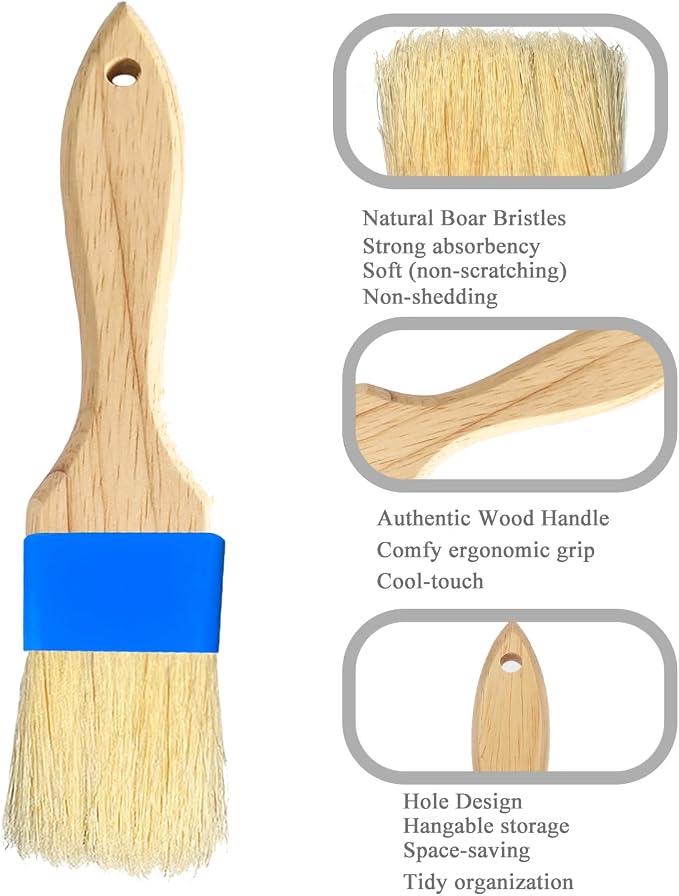 Natural Boar Bristle Pastry Brush,Heat Resistant Basting Brush for Cooking, BBQ, Baking, Food Grade Wooden Handle Oil Brush for Egg Wash, Butter,Marinade, Sauce, Dishwasher Safe(1",1.5",3PC)