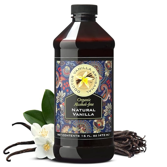 Organic Vanilla Alcohol‑Free Flavor, 16 fl oz - Madagascar Bourbon vanilla, 100% natural, sugar‑free, GMO‑free, gluten‑free, vegan, paleo, keto, kosher, and halal