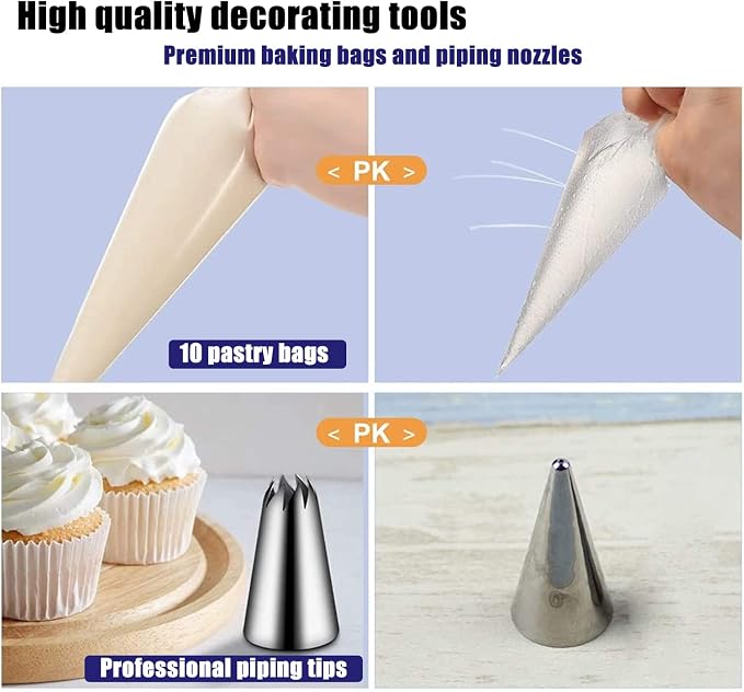 22Pcs Piping Nozzles Set, Stainless Piping Tip Set with 10 Pastry Piping Bags, Anti - Burst Cupcake Icing Bags, 2 Couplers, for Cake Decoration Cupcake Baking Cookie…