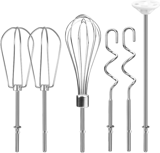 Hand Mixer Accessories and Attachments Beater, Whisk for Kitchenaid Mixers | Set of 6 Stainless Steel Hand Mixer Beater, Whisk, Blending Rod and Dough Hooks Compatible with Kitchenaid KHM3 KHM5 KHM7