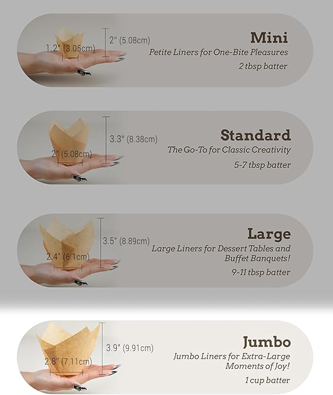 Bake Choice 100pcs Natural Super Jumbo Tulip Cupcake Liners for Baking, Unbleached Cupcake Liner, Greaseproof Parchment Paper Muffin Liners, Tulip Muffin Liners for Party, Christmas, Valentines
