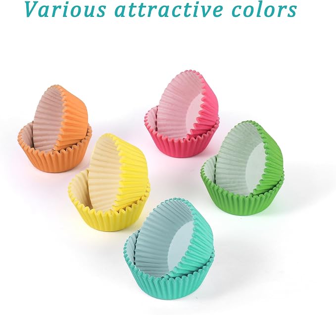 1000 Count Rainbow Paper Cupcake Liners, Standard Cupcake Liners for Baking, Natural, Food-grade Cupcake Wrapper, Greaseproof Parchment Muffin Liners (Rainbow, 1.4 Inch)