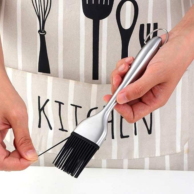 2 Pack Grill Basting Brush with 2 Pack Back Up Silicone Brush Heads, No Shed Bristles Stainless Steel Handles Heatproof Rust Resistant, Pastry Brushes for Kitchen Cooking BBQ, Dishwasher Safe Silver