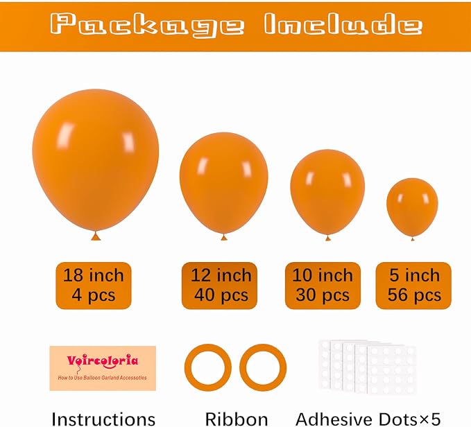Voircoloria 130pcs Burnt Orange Balloons Different Sizes 18" 12" 10" 5" Retro Orange Latex Balloon Garland Arch Kit for Birthday Baby Shower Graduation Wedding Anniversary Party Decorations