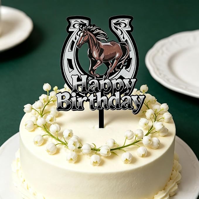 Black Acrylic Horse Happy Birthday Cake Topper, Horse Theme Party Decoration for Boys, Girls, Men, Women & Kids Birthday Party Decoration Supplies (Design5)