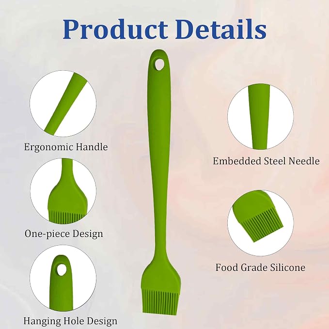 4PCS Heat Resistant Silicone Basting Brushes Cooking Brush, BPA Free Pastry Brush with Soft Bristles for Oil Butter Sauce BBQ Grill Kitchen Baking Dishwasher Safe(Green)