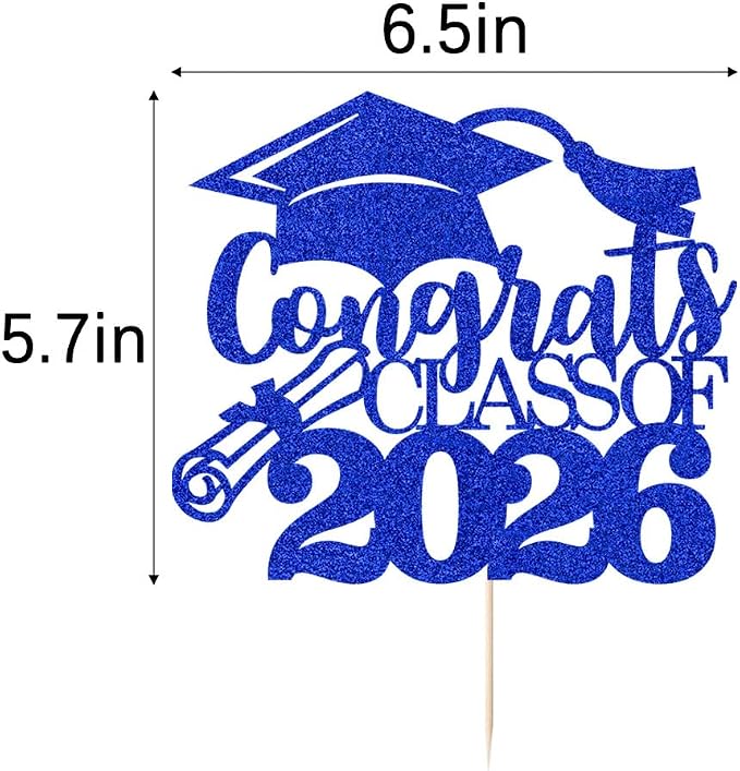 Congrats Class Of 2026 Cake Topper, Glitter Graduation Party Supplies - High School College Graduates -College Graduate Cake Topper Decorations Supplies(Congrats Class Of 2026 Dark blue)