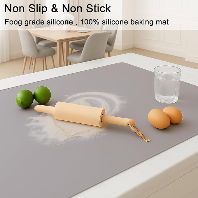 Silicone Mat 35.4"x23.6" Silicone Mats for Kitchen Counter Heat Resistant Mats for Countertop, Countertop Protector Mat, Edge Heightening Nonstick Waterproof Multipurpose Table Mat (Light Gray)