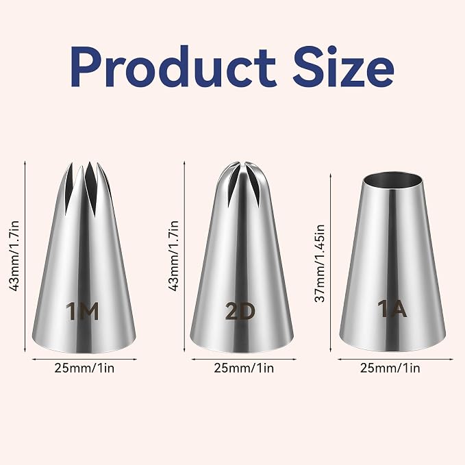 3 Pcs 1M 2D 1A Cake Piping Tips, Cake Decorating Supplies Piping Tips, Piping Nozzles Decorating Tips, Baking Tools For Buttercream, Icing, Birthday Cake, Cupcake, DIY Art