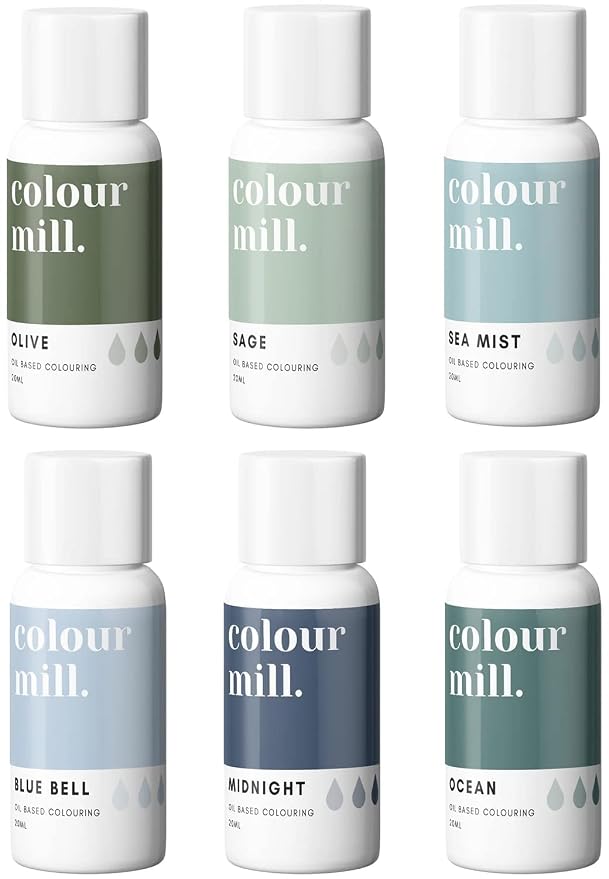 Colour Mill Oil Blend Food Coloring, Coastal Pack - 20 Milliliters Each of 6 Colors: Blue Bell, Midnight, Ocean, Olive, Sage and Sea Mist