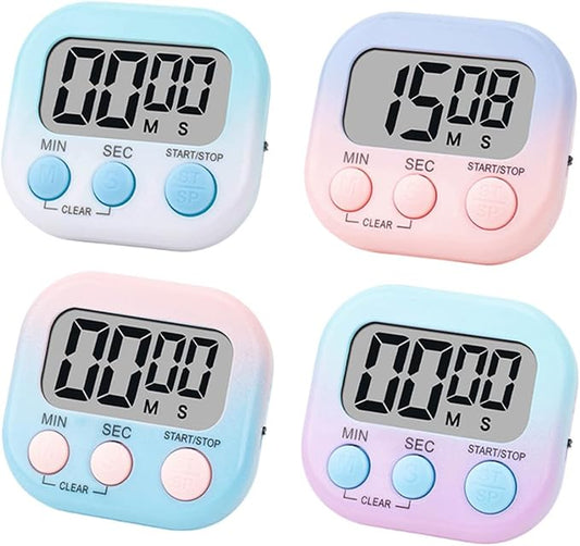 4 Pack Digital Timers, Timer for Kids, Magnetic Back and ON/Off Switch, Minute Second Count Up Countdown Kitchen Timers, Suitable for Cooking, Classroom, Teacher, Exercise, Game, Oven (Gradient Color)