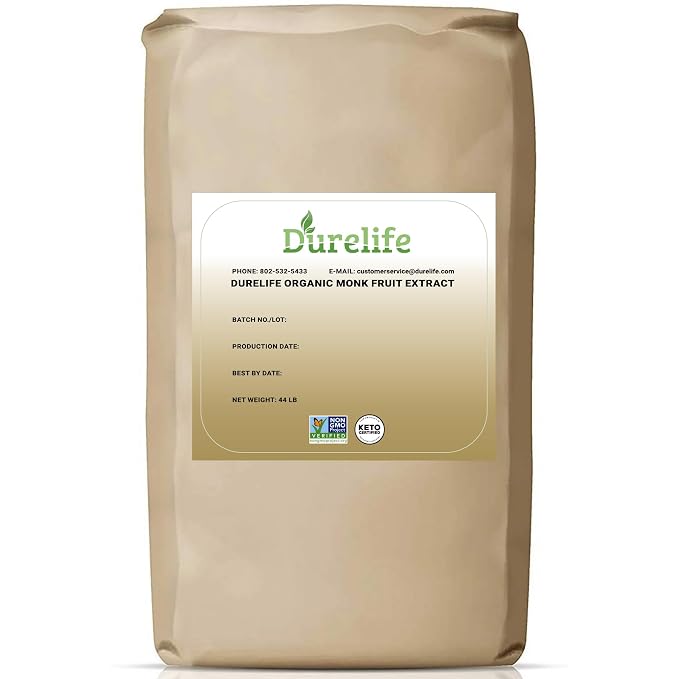 DureLife Organic 100% Pure Monk Fruit Sweetener, No Erythritol, 704 Oz | Zero Calorie Sugar Substitute, No Fillers, Keto Certified, OU Kosher, USDA Organic, Non-GMO Project Verified