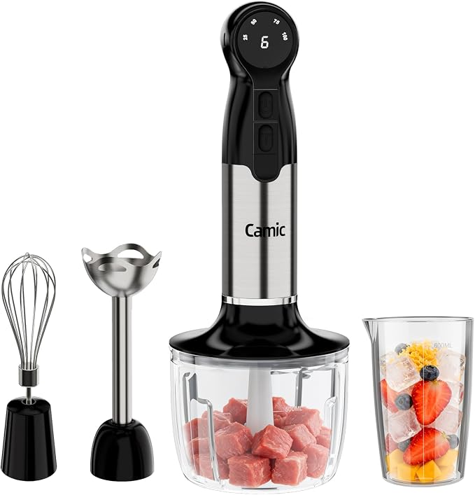 Cordless Immersion Blender Hand Blenders Set,Variable Speed 4 in 1 Stick Emulsifier with Chopper and Whisk for Soup, Baby Food and Smoothies (Black)