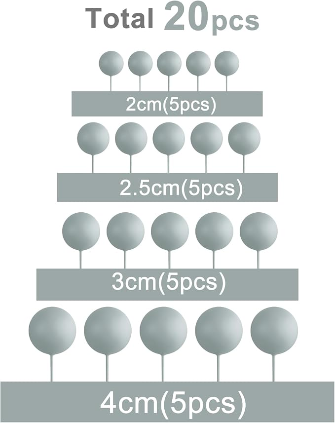 ASTARON 20 Pcs Ball Cake Topper Decorations Mini Balloons Cake Topper Sticks Gray Balls Cake Picks Cake Topper Balls Cake Decorations for Wedding Birthday Cake Decorations