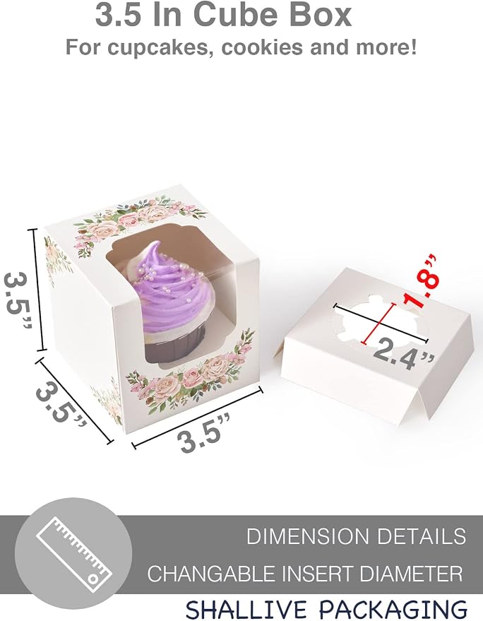 Cupcake Boxes for Mothers Day with Window and Inserts, Pre-assembled 15 Count White Cupcake Containers Individual for Mother's Day 3.5" x 3.5" x 3.5"