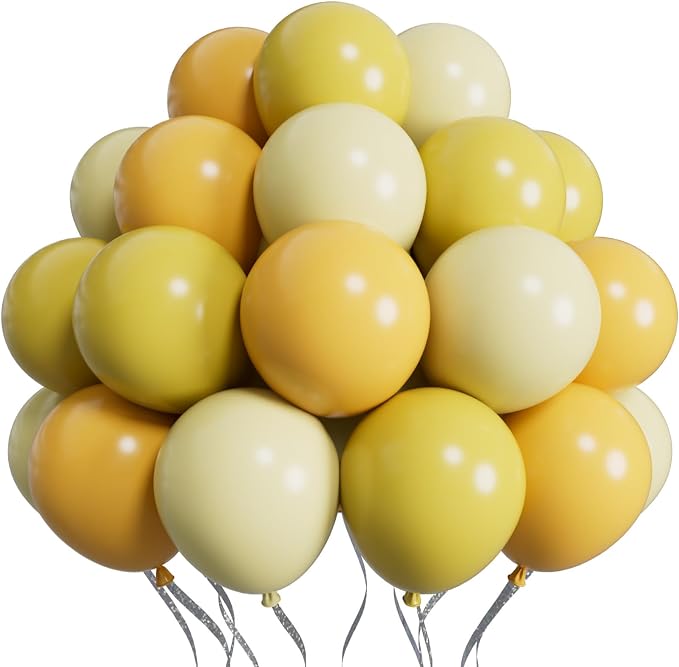 SUWEN Mustard Yellow Balloons 60Pcs,12 inch Mustard Neon Light Yellow Latex Balloons for Sunflower Bee Birthday Bridal Shower Party Decorations