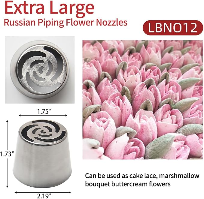14 PCS Russian Piping Tips Set,Stainless Steel Icing Nozzles for Cake Decorating, Cream Flower Bouquet DIY Cookies, Desserts Baking Tools 1 XXL, 1 XL, 1 Medium Leaf, 10 Piping Bags, 1 Brush