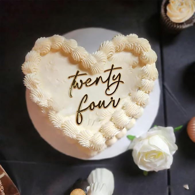 Acrylic Twenty Four Birthday Cake Topper-Golden Happy 24th Cake Decor-Funny 24th Birthday Party Decorations