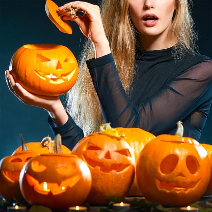Pumpkin Carving Kit 22Pcs Tools, 2” Deep Halloween Pumpkin Carving Stencils Set Metal Mold with Hammer, Safer & Funny Halloween Decoration Cookie Cutters Shapes Pie Pancake