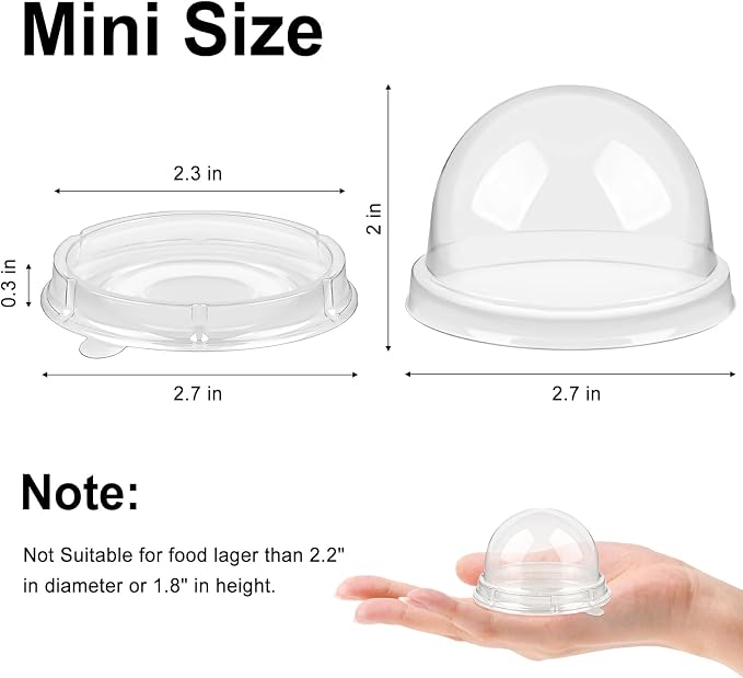 Zezzxu 50 Pack Mini Cake Containers, Clear Plastic Small Cupcake Boxes with Dome Lids for Individual Chocolate Covered Cookies, Strawberry, Mooncake (Clear)