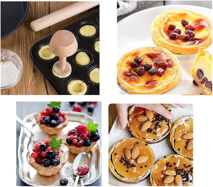 Wooden Double Sided Egg Tart Mold Tamper DIY Pastry Baking Shaper Tool | Practical Kitchen Baking Accessory for Making Egg Tarts, Pecan Pie, Cheesecake & Various Desserts