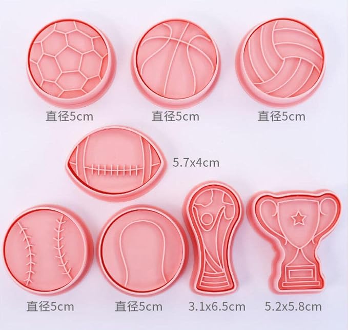 8-Piece Cute World Cup Cookie Cutters - Plastic Football & Rugby Mould Set - Baking Kitchen Tools