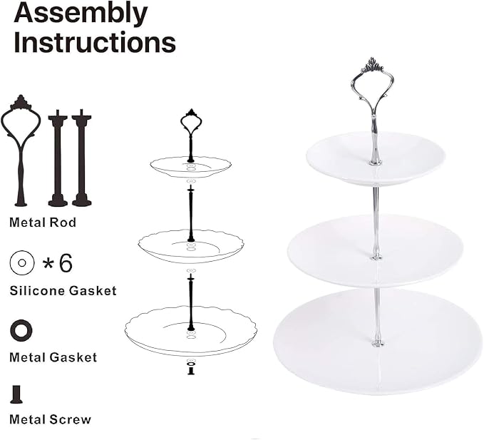 BetterJonny 6 Sets 3 Tier Cake Plate Stand Handle, Cake Stand Hardware Handle Fittings Holder for Wedding and Party Making Dessert Platter Stand