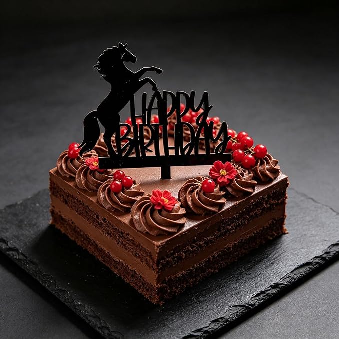 Black Acrylic Horse Happy Birthday Cake Topper, Horse Theme Party Decoration for Boys, Girls, Men, Women & Kids Birthday Party Decoration Supplies (Design2)