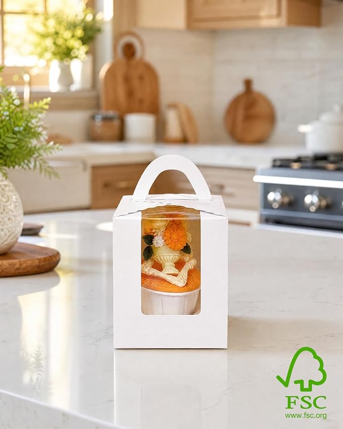 Bakepacker Individual Cupcake Boxes with Window 100 Count White Single Cupcakes Box 3.6"X3.6"X4.3" Cupcake Carrier