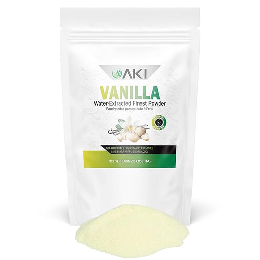 AKI Vanilla Extract Powder (2.2lbs/1kg) from Authentic Beans for Delicious Flavoring, Cooking, Baking, Drinks, Tea, Coffee, Smoothies, Cocktails - Sugar-Free & Alcohol-Free