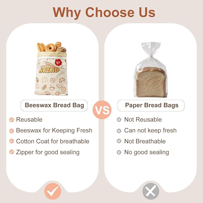 Beeswax Bread Bags for Sourdough, 2 Pack XL Reusable Cotton Linen Food Storage with Removable Beeswax Liner Includes a Proofing Cover, for Homemade Bread Bagels & Cookies 17x13 Inch to Keep Fresh