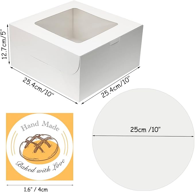 5 sets Cake Boxes 10x10x5 inches with Cake Boards Bakery Boxes for Cakes