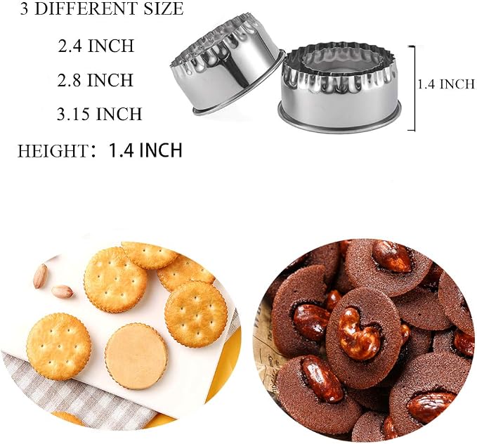 Cookie Cutters - Biscuit Cutters/Stainless Steel Dumpling Cutters/Cake Pastry Cutters/Cake Cookie Scone Cutters Molds stamps for Cooking Baking (3Pcs, Flower Edge)