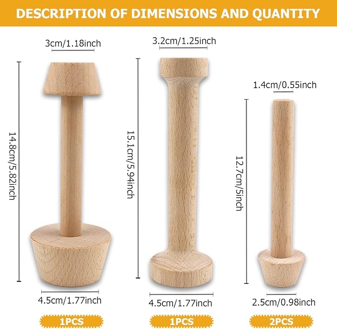 DOERDO 4Pieces Wooden Tart Tamper Set Double-Side Egg Tarts Tamper Pastry Tools DIY Cake Pastry Tool for Mini Egg Tart Cheesecakes Dessert Baking