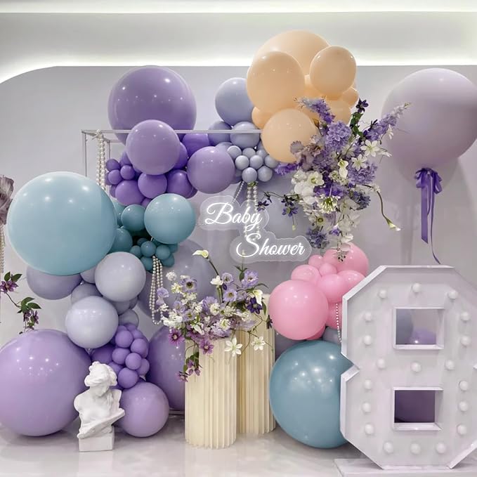 MEBAY Pink Purple Blue Pastel Balloon Arch Kit, 166Pcs Dusty Blue Macaron Purple Pastel Pink Nude Balloons Garland for Birthday Wedding Baby Shower Party Decorations