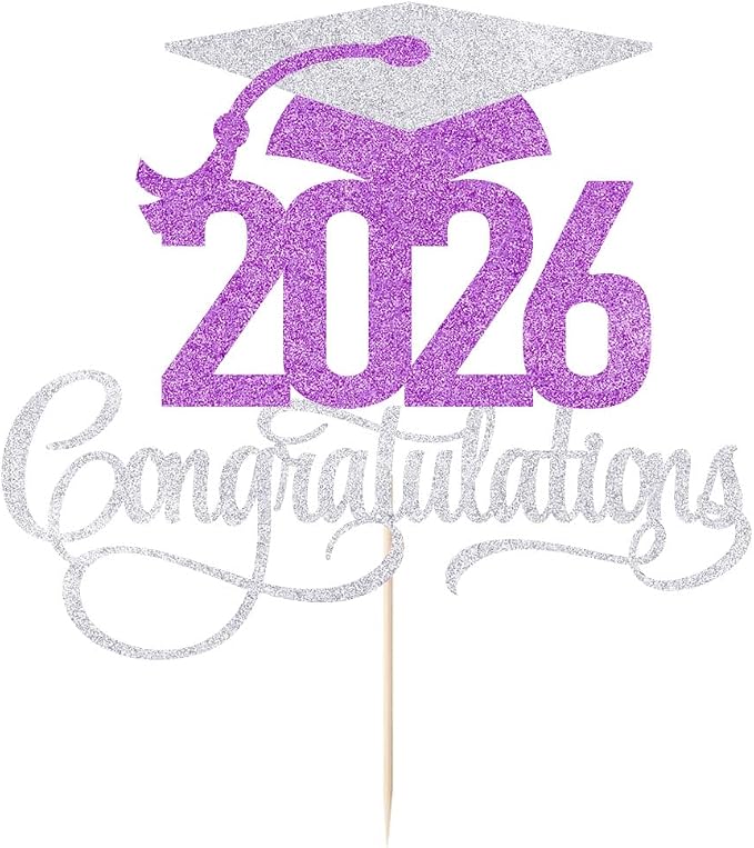 Silver Purple 2026 Congratulations Graduation Cake Topper,Congrats Grad Cake Decor - 2026 High School/College/Senior Graduation Party Decorations Supplies
