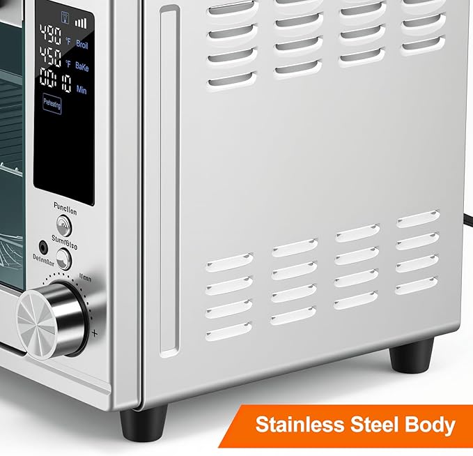 OLIXIS Toaster Oven Countertop, 29.6QT Air Fryer Toaster Oven Combo, 12-in-1 with Smart Probe, Broil, Bake, Toast & Specialized Presets, Temp Up to 450°F, 6 Accessories Included, Stainless Steel