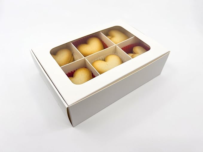 Treat Boxes - 20 ct 6.5 x 4.5 x 2 in Bakery Boxes with Windows and Dividers for Candy, Cookies, Cupcakes, or Bakery Desserts - Chocolate, Treats, and Baked Goods Packaging for Gifting