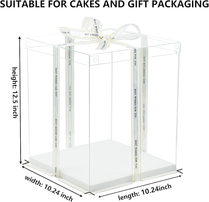 INPARALLUV 10x10x12Inch Clear Cake Box 8Pcs Tall Cake Boxes Treat Boxes Cake Transport Container Tall Cake Carrier for Transport Gift Box Display Case cajas para pasteles White