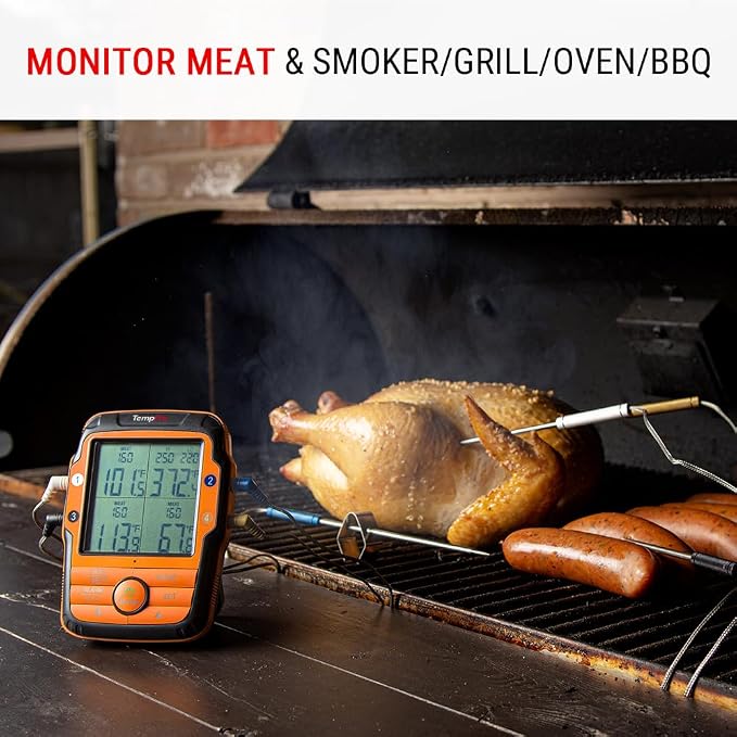TempPro TP27 500FT Wireless Meat Thermometer for Grilling and Smoking with 4 Probes BBQ Kitchen Food Cooking Digital Thermometer for Meat Turkey Cooking Gift for Dad Him Husband (Previously ThermoPro)