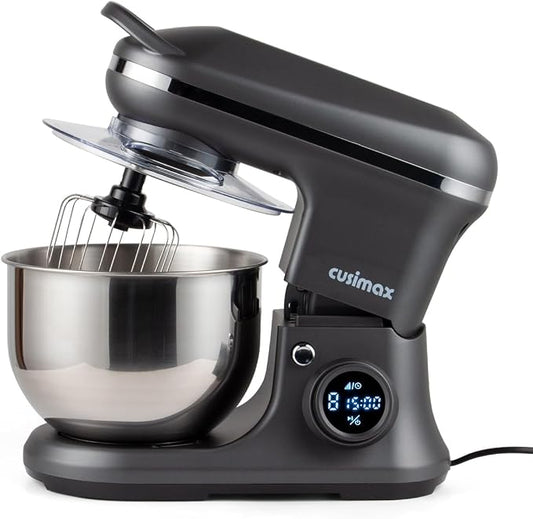 CUSIMAX Stand Mixer, Dough Mixer with Digital Switch Control Timer 15mins & 8-Speed, 5-Quart 650W kitchen Electric Mixer, Tilt-Head with handle, Dough Hook, Wire Whip & Beater, Grey