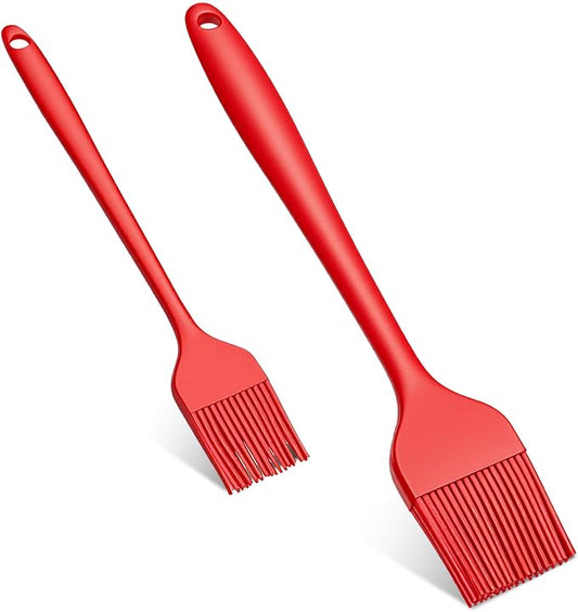 2 PCS Basting Brush, 2 Sizes Silicone Heat Resistant BBQ Brushes for Sauce Reusable Red Silicone Pastry Brush for Kitchen Cooking Sauce Butter BBQ Marinade Grill Supplies