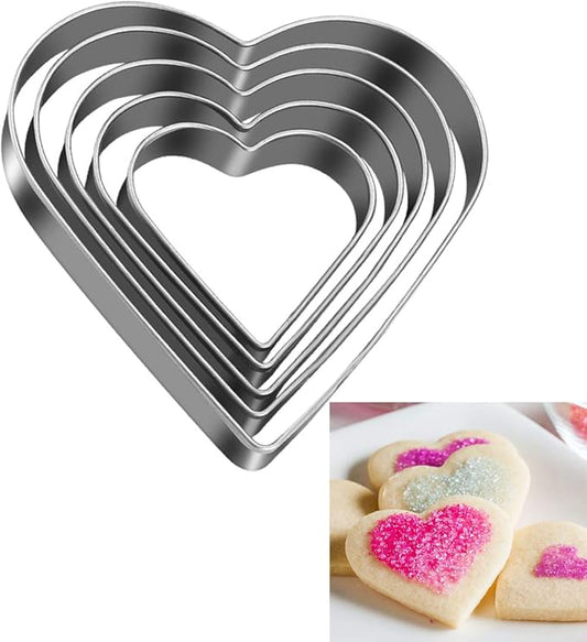 Love Heart Cookie Cutter Set Pack of 5 Valentines Day Heart Biscuit Cutter for Sandwiches, Pastries, Fruit and Cakes Birthday, Wedding Baking Tools