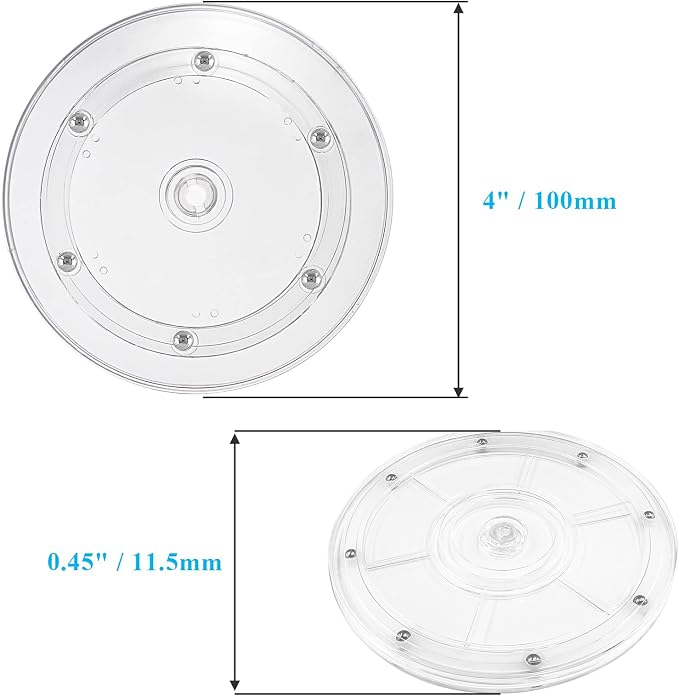 Jersvims 2Pcs 4 Inch Acrylic Turntable Platter, Transparent Turntable Organizer Round Rotating Plate for Kitchen Pantry Cabinet Desk Rack Spice Cake Cookie Decorating