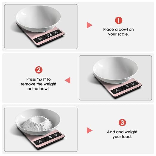 Food Scale, 11lb Digital Kitchen Scale Weight Grams and Ounces for Baking, Cooking and Meal Prep, 1g / 0.1oz Precise Graduation with 6 Units and Tare Function, LCD Display & Stainless Steel