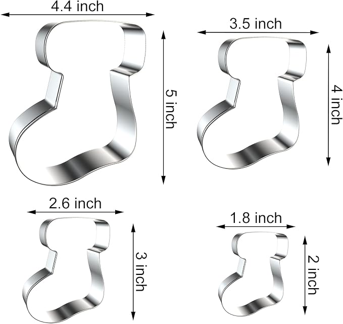Christmas Stocking Sock Cookie Cutter Set for Winter Holiday Baking, 5/4/3/2 inch, 4 Piece, Stainless Steel