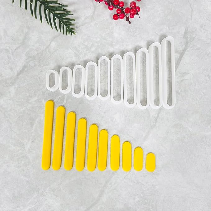 Xaekicr 10PCS Polymer Clay Cutters Oval Bar Shapes | Multi Size Clay Cutters for Earrings Making | Geometric Clay Earring Cutters | Polymer Clay Tools for DIY Crafts