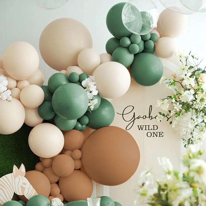 Green White Brown Balloon Garland Arch Kit, 160Pcs Sage Green White Sand Tan Brown Balloons for Birthday Bridal Baby Shower Gender Reveal Wedding Party Decorations