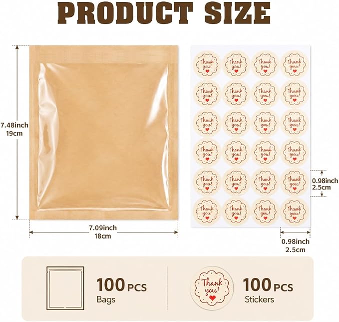 Cookie Bags with Seal(7.1x7.5 Inch) 100 PCS Sealable Bakery Bags for Treat Snack Baked Goods Pastry Donut Cookie Sleeves Bake Sale Packaging Heat Seal Farmstand Small Business Party Favors Supplies