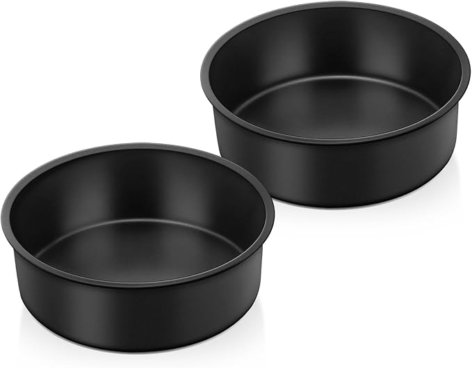 E-far 6x2 Inch Cake Pans Set, 2 Pieces Nonstick Round Cake Pans Tins for Baking Small Birthday Wedding Layer Smash Cakes, Stainless Steel Core & Nontoxic Coating, Straight Side(Black)